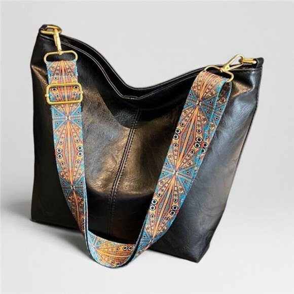 Handbags - Large-capacity Faux Leather Zippered Convertible Crossbody/Shoulder Bag, Black